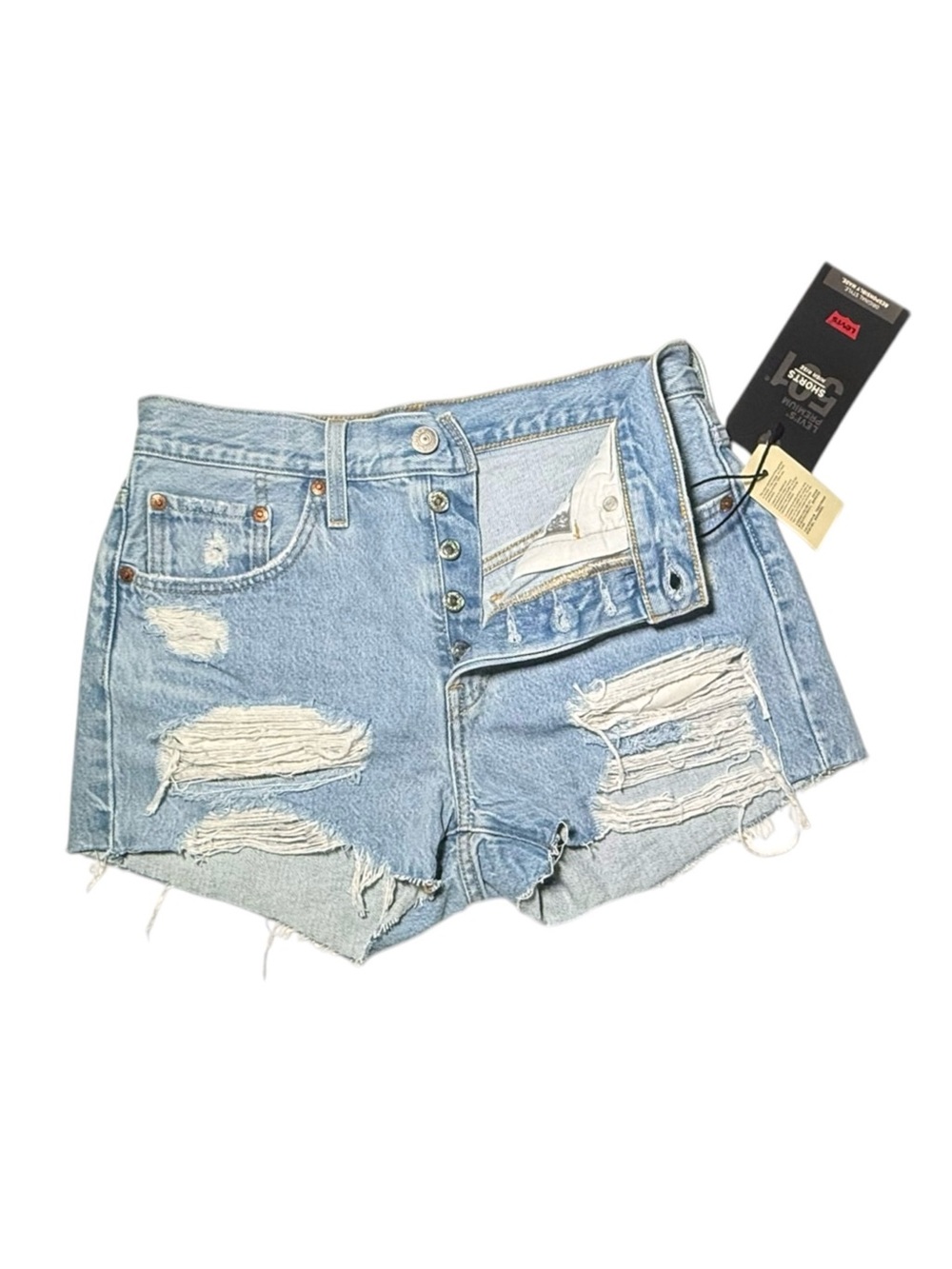 Levi's Premium NWT 501 High Rise Light Wash Distressed Denim Cutoff Shorts 27